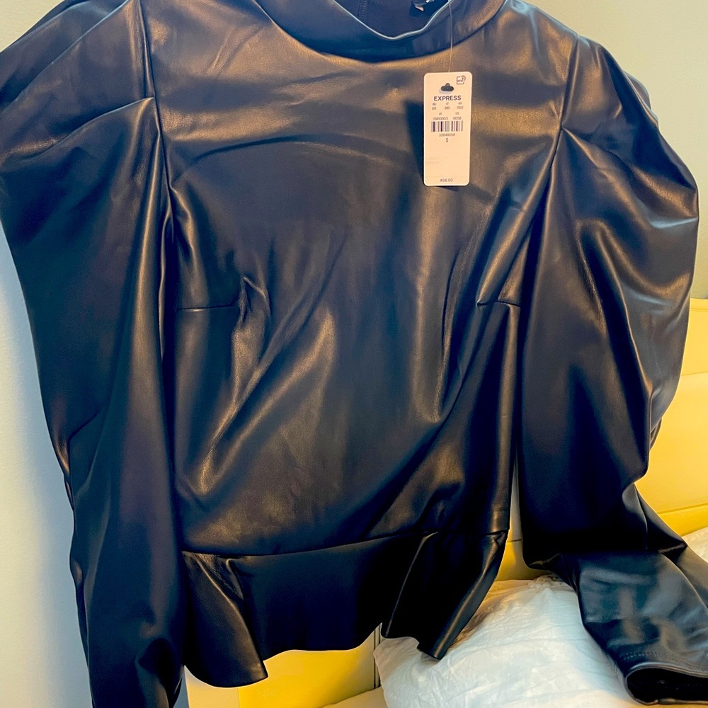 Black faux leather top from Express